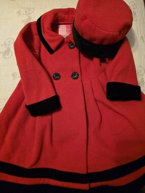 Good Lad Red Peacoat with Black Trim and Matching Hat